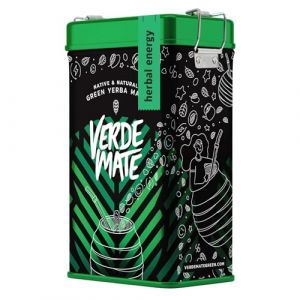 Verde Mate Green Herbal Energy 0,5 kg | Yerbera | Bo&icirc;te en m&eacute;tal avec distributeur | Mat&eacute; purifiant avec des herbes et des fruits 500 g | Go&ucirc;t excellant | Caf&eacute;ine naturelle | Th&eacute; du Br&eacute;sil | 500g (MateMundo, neuf)