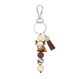 GlamRays Porte-clés vache des Highlands Cadeaux de fête Porte-clés animal mignon avec pompon pour femmes hommes cadeaux, Blé, L (GlamRays, neuf)
