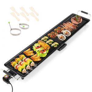 GOPLUS Plancha &Eacute;lectrique XXL 1800W, Thermostat Ajustable, Plancha Grille Table Antiadh&eacute;sive & Lavable avec Poign&eacute;e Rembourr&eacute;e, Grande Capacit&eacute; pour 8 Personnes (100x24CM) (Augenstern24, neuf)