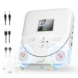 Lecteur CD Portable avec Bluetooth, FELEMAN Lecteur CD avec Haut-parleurs/Batterie Rechargeable/écran/écouteurs, Lecteur CD pour Voiture avec câble AUX, Carte TF insérable, Blanc (nuosen-eu, neuf)