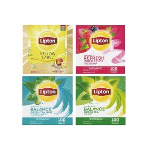 Lipton, Thé Noir du Kenya, Thé Vert, Thé Vert Menthe et Thé Noir Fruits rouges Sélection Détente, 4x100 sachets, 400 Sachets (PENNGUIN-FR-CAMON, neuf)