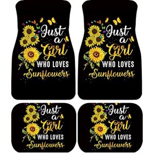 Biyejit Lot de 4 tapis de sol d&eacute;coratifs pour si&egrave;ges avant et arri&egrave;re avec dos en caoutchouc, motif &laquo; Juste une fille qui aime les tournesols &raquo; pour accessoires d'int&eacute;rieur de voiture (XingTaiShiQuanZaiShangMaoYouXianGongSi, neuf)