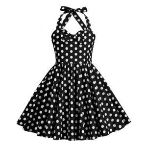 Robe Cérémonie Vintage Fille Enfant Robe Rockabilly Année 50/60 Retro à Pois Polka Dot Imprimé Floral Robe Pin Up de Soirée Fête Cocktail Noël Mariage sans Manches A-Ligne Dress Princesse 3-8 Ans (⭐⭐⭐⭐⭐AEGJEGVD(5-15 jours Arrivé), neuf)