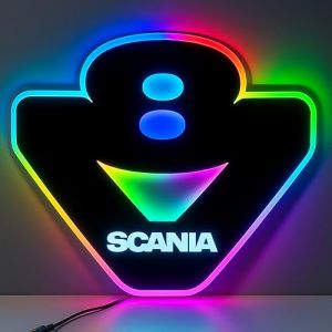 Plaque Lumineuse Camion Scania V8 – Fond de Cabine LED Rouge 5V /12V/24V Allume-Cigare – Effet Miroir – Télécommande Incluse – Accessoire Décoratif Routier Stick Olivier (Olivier WEB, neuf)