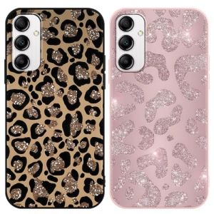 Yirlbey 2 Pi&egrave;ces Coque pour Samsung Galaxy A14 5G 6,8", &Eacute;tui Souple TPU Aesthetic Motif Paillette Dessin Durable Fine Silicone Housse de Antichoc Anti-Rayures Protection Cover pour Fille, L&eacute;opard (XUPINBO, neuf)