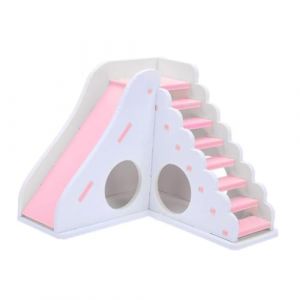 VALICLUD Maison pour Hamster en Bois Naturel Coloré Échelle et Toboggan Aire de Jeux Multifonctionnelle pour Petits Animaux Cachette Ludique Rose et Blanc Bois pour Hamster (Sudersana, neuf)