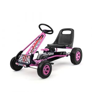 SOARS Voiture Enfant, Kart a Pedale avec Si&egrave;ges R&eacute;glables en 2 Positions et 4 Roues Antid&eacute;rapantes, Marche Avant et Arri&egrave;re, Charge Maximale 30kg, Cadeau pour Enfant 3+ Ans (Ros&eacute;, 92 x 50 x 53 cm) (Magichome24, neuf)