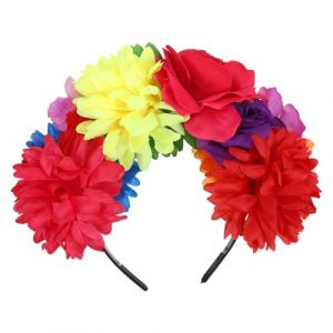 NOLITOY Bandeau de F&ecirc;te Sombre &agrave; Fleurs en Tissu Serrage-T&ecirc;te Floral Mexicain pour Halloween et Cosplay Accessoire L&eacute;ger et Artisanal pour Jour des Morts Couronne de Roses (shanjingfen, neuf)