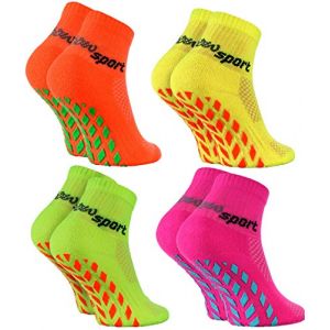 Rainbow Socks - Fille Gar&ccedil;on Chaussettes Antid&eacute;rapantes de Sport - 4 paires - Orange Rose Vert Jaune - Taille 24-29 (Iwuc, neuf)