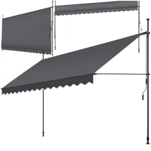 tectake Store banne sans Perçage Auvent Marquise Retractable avec Manivelle Multi-Fonction Store latéral Enroulable Brise Vue Brise Soleil Opaque en Aluminium - Noir/Gris, 400 x 180 cm (Made4Home SAS, neuf)