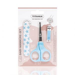 TITANIA Kit de manucure pour bébé (3 pièces) • Ciseaux à ongles pour bébé, coupe-ongles et lime à ongles pour bébé • Kit de soin pour bébé • Kit de soins pour bébés • Kit de soin pour bébé Bleu (TITANIA Shop, neuf)