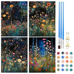 NAIMOER 4 Pi&egrave;ces Fleurs Peinture par Numero Adulte Enfants, Digital Jardin de la nuit Painting by Numbers, Pinceaux et Peintures Acryliques Cadeaux D&eacute;coration Maison 20x30cm (NAIMOER, neuf)
