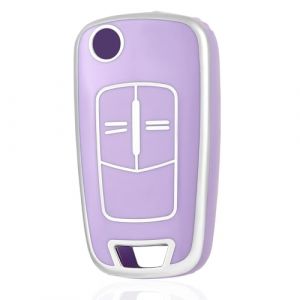 OFF WE GO Coque Cl&eacute; Etui Cles &Eacute;tui Cl&eacute;s Porte Cl&eacute; de Voiture pour Opel Vauxhall Astra Antara Corsa Zafira Vectra Tigra B Boitier Cl&eacute; &agrave; T&eacute;l&eacute;commande Protecteur Cl&eacute; Voiture Accessoire, Violet Argent (OFF WE GO, neuf)