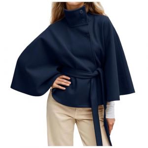 Duohropke Veste courte en laine pour femme - Manteau col montant - Trench avec ceinture - Manches chauve-souris - Poncho - Cape &eacute;l&eacute;gante - Veste d'hiver - Manteau court classique - Manteau de paon (PANGCON, neuf)
