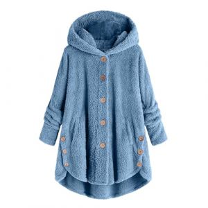 KHIRVWL Veste D'hiver En Polaire R&eacute;versible Pour Femme - Manteau En Laine Boutonn&eacute;e - Manteau D'hiver &agrave; Capuche- Blouson Pelucheuse Avec Poche - Outerwear De Couleur Unie De Pyjama (KHIRVWL-FR, neuf)