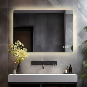 LISA Miroir de Salle de Bain LED 80 x 60 cm avec Bluetooth et Prise avec &eacute;clairage &agrave; intensit&eacute; Variable 3 Couleurs de lumi&egrave;re Anti-bu&eacute;e Grand Miroir arri&egrave;re - Miroir Mural pour Salle de Bain Lumineux (Lisa Sanitary GmbH, neuf)