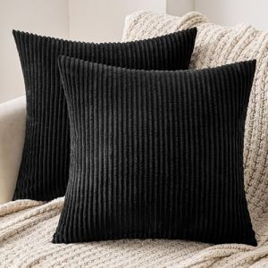 MIULEE Lot de 2 Decorative Housse de Coussin en Velours Côtelé Canapé Taie d'oreiller Douce pour Maison Salon Chambre Lit Clic Clac 40x40cm Noir (MIULEE HOME, neuf)