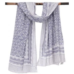 GURU SHOP Paréo léger, sarong, foulard en coton imprimé à la main, homme/femme, bleu, coton, taille : taille unique, Bleu combinaison 23, taille unique (Guru Shop, neuf)