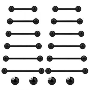 Gojewen 12pcs Piercing Langue Noir Mamelon Acier Chirurgical Piercing Langue Mamelon 10/12/14/16/18/20mm (Gojewen Jewelry, neuf)