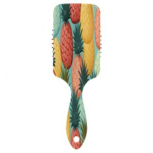 Brosse à cheveux avec coussin d'air - Rouge et jaune - Ananas - Pour cheveux épais et démêlants antistatiques (DEJESJ, neuf)