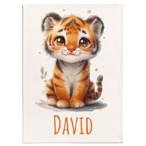 Pictogogo Couverture B&eacute;b&eacute; Personnalis&eacute;e avec Nom - Douillette Couverture de Milestone en Polaire Minky, Id&eacute;ale comme Cadeau de Naissance, Disponible en Plusieurs Tailles (Tigre) (PersonaliseDog, neuf)