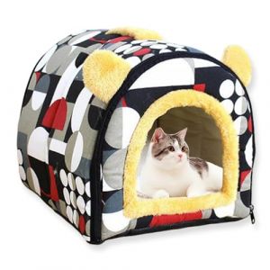 Niche d'int&eacute;rieur pour chat et chien de grande taille, lavable, amovible, apaisant, anti-anxi&eacute;t&eacute;, avec coussin doux, lit igloo pour animal domestique (D, 70 x 55 x 55 cm, XXL) (ping bu, neuf)