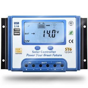 SolaMr 60A R&eacute;gulateur de Charge Solaire 12V/24V Contr&ocirc;leur de Charge Solaire avec &Eacute;cran LCD et Double Port USB pour Batterie de Panneaux Solaires - ST6-60A (SolaMr-EU, neuf)