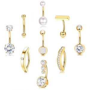 Morfetto 9 Pi&egrave;ces Piercings Nombril en Acier Chirurgical 316L - Couleurs Or,Piercing Nombril Hypoallerg&eacute;nique Anneau 14G,CZ Perle Clicker Percing au Nombril Bijoux pour Femmes 12mm (Morfetto Jewelry, neuf)