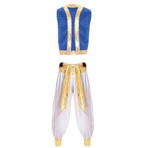 dPois Homme Déguisement Arabe Gilet Pantalon Costume Arabe Roi Prince Carnaval Partie Fête Jeux de Rôle G Blanc M (dPois eu, neuf)