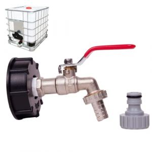 Robinet Cuve 1000L Robinet Recuperateur Eau De Pluie, Adaptateur De Réservoir d'eau IBC 1/2" Double Robinet Recuperateur Eau De Pluie,Robinet en Laiton Fabriqué en PP Filetage Gros 60 Mm (1pc) (BOGUEU, neuf)