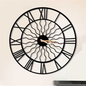 Dekory Vague Horloge Murale en m&eacute;tal 60 cm, Silencieux sans tic-tac, horloges murales Vintage et industriel en m&eacute;tal, Pendule murale, pour salon bureau, chambre, cuisine, salle &agrave; manger (Dekorywallart, neuf)