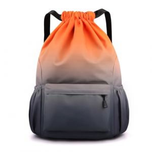 YYKSYDPT Sac de Sport &agrave; Cordon, Sac &agrave; Dos &agrave; Cordon pour Femme Homme, Sac de Gym avec Poche Zipp&eacute;e, Sac de Rangement pour Sport Voyage Yoga (D&eacute;grad&eacute; Orange-Gris, S) (Yikeshu2022, neuf)