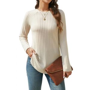 Enmain Pull Long Femme Hiver Chaud Chic et Elegant Sweatshirts Femme L&eacute;ger col Rond Mode Grande Taille Pull Tunique Haut Beige XL (XINSIXEUR, neuf)