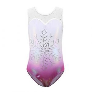 Sinoeem Justaucorps de Gymnastique Fille Manches Diamant Scintillant Couleur Dégradé Multicolore Leotard Ballet Longues Justaucorps Danse Fille pour Enfant (Rose Briller - Sans manches, 5-6 ans) (MZYS-EU, neuf)