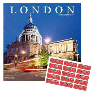 Calendrier Londres 2026 | Calendrier mural carr&eacute; | 16 mois | avec autocollants organisationnels (Avonside Publishing Ltd, neuf)