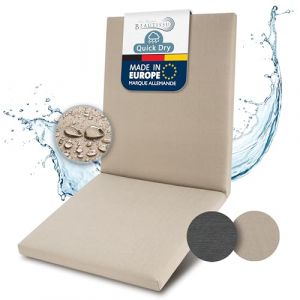 Beautissu Coussin Chaise Jardin Bas Dossier 100% Imperm&eacute;able 100x50 cm - R&eacute;sistant-UV Confortables & Facile &agrave; Entretenir Lavable - Quick Dry Coussin Exterieur Fauteuil Jardin Beige (Brandvin, neuf)
