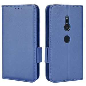 XFDSFDL&reg; &Eacute;tui pour Sony Xperia XZ2 H8216/ H8266 (5,7 Pouces) PU Cuir Housse Flip Coque Litchi Motif avec Support et Magn&eacute;tique Boucle Lat&eacute;rale Portefeuille Shell de Protection Bleu Fonc&eacute; (LingDan, neuf)