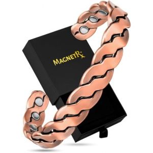 MagnetRX&reg; bracelet cuivre homme et bracelet en cuivre femme &ndash; 6 aimants puissants (3500 GAUSS par aimant) &ndash; Bijou aimant&eacute; pur &ndash; Manchette r&eacute;glable (Argent bross&eacute; | Moyen - Grand) (MagnetRX, neuf)