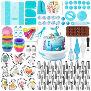 AZOMKER Kit Patisserie, Plateau Tournant Patisserie, Poche a Douille Patisserie, Ustensiles à Pâtisserie, Kit Patisserie Professionnel, Accessoire Patisserie (307 Pièces) (AZOMKER Direct Store, neuf)