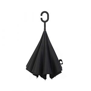WOWGADGET Parapluie inversé Noir avec poignée en C. À manche inversé - Parasol à double couche. Coupe-vent - Résistant au vent et aux UV - Protège de la pluie, de la tempête et du soleil. (2joy, neuf)