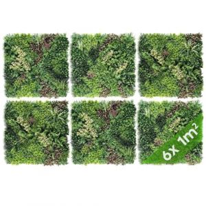 JELLE & JACOB Mur Vegetal Artificiel Exterieur et Interieur, 6X Panneau Mur v&eacute;g&eacute;tal de 100x100 cm -Jungle Urbain-, Facile d'entretien et Durable - pour Une Ambiance Cosy, Plante Murale Artificielle (PHOTOLINI, neuf)
