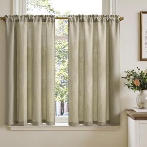 TOPICK Rideau Cuisine Petit Rideaux Court Brise Bise, Taupe 90L x 115H(cm) 2 Panneaux &agrave; Passe Tringle, pour Fen&ecirc;tre Placard Meuble Bas Chambre Cache sous Evier，en Effet L&eacute;gers Style Moderne (Audrey Home Fashion, neuf)