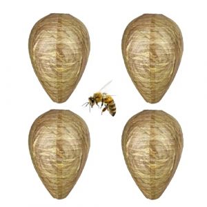 4 Pièce Faux Nid de Frelon,Anti Guepes et Frelons Exterieur Leurre de Nids de Guêpe Factice à Suspendre Artificial Wasp Nest,Suspendu Imperméables Papier Efficace Natural Guepe Appât,pour Dissuasive (biu-shop, neuf)