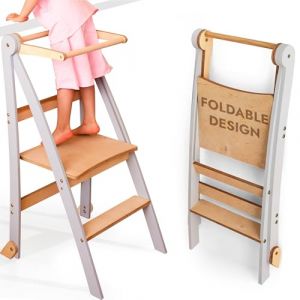Goodevas &Eacute;chelle d'apprentissage Montessori en bois peu encombrante : &eacute;chelle d'apprentissage pliable, tabouret pour enfants, &eacute;chelle d'apprentissage pliable avec protection anti-basculement (Daansamol OU, neuf)