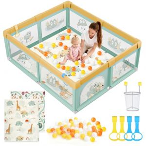 SOFTHOM Parc Bébé 180x200cm avec Tapis Pliable, Parc de Jeu pour Bébé avec Fond Antidérapant et Filet Respirant, Aire de Jeu Stable et Sûre pour Intérieur et Extérieur (SOFTHOM, neuf)