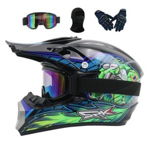 Casque Moto Enfant 7-14, Casque De Motocross pour Les Adolescents, Protection Enduro Integral VTT Casque Moto Cross, pour BMX MTB Quad Enduro ATV Scooter, avec Goggle Gants Masque(Blue,L(56-57CM)) (WENYANGB, neuf)