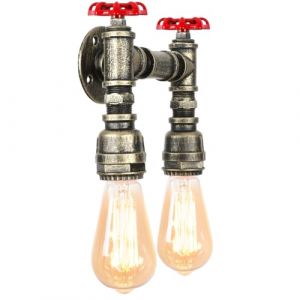 iDEGU 2 Lampes Applique Murale Industrielle, Vintage Lampe Murale Int&eacute;rieure Style de Tuyau R&eacute;tro Art D&eacute;co Lampe de Mur pour Bar Cuisine Restaurant Caf&eacute; Couloir (Bronze, Type &agrave; 2 Lumi&egrave;res) (IDEGU, neuf)