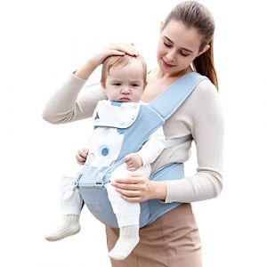 SONARIN Porte-bébé Léger Respirant avec Siège à Hanche,Porte Bébé Ergonomique Multifonction Avant et Arrière Porte-bébé Echarpe de Portage avec Bavoir,Multiposition pour 0-36 Mois(Bleu) (SONARIN FR, neuf)