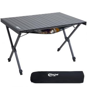 PORTAL Table de camping pliable - Hauteur réglable - Avec poche en filet - En aluminium - 108 x 71 cm - Pliable - Légère - Pour pique-nique, fête, jardin, randonnée, voyage (Portal Outdoors, neuf)