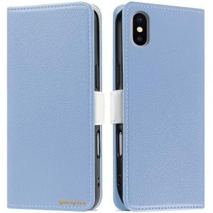 Butnyeoe Coque pour iPhone X Rabat,Housse iPhone XS Clapet,Portefeuille Etui avec Fonction Support et Porte-Carte,Litchi Textur&eacute; Cuir/Antichoc Flip Cover Case.Bleu Clair (Bartern, neuf)